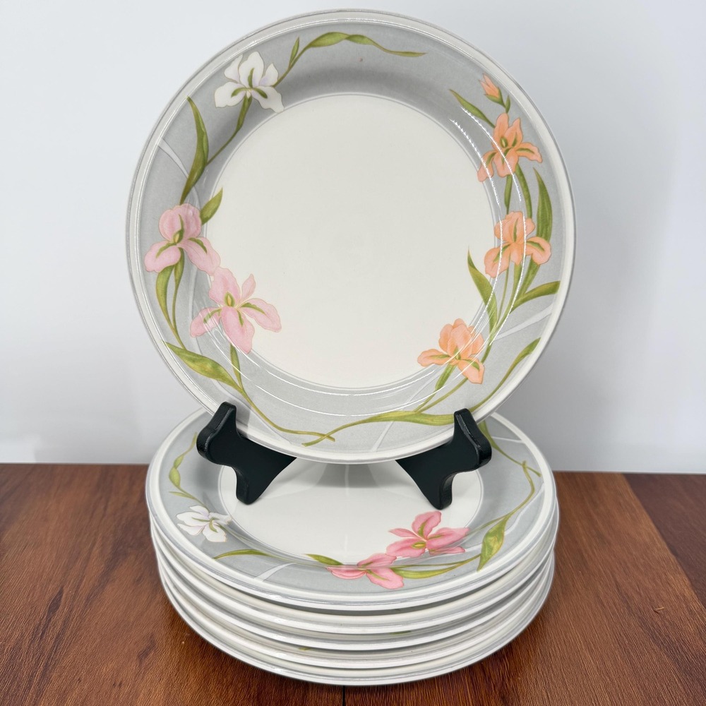 Sango Cherish 378 Salad Plates Set Of 6 Korea Vintage 1980s Pink Peach Iris